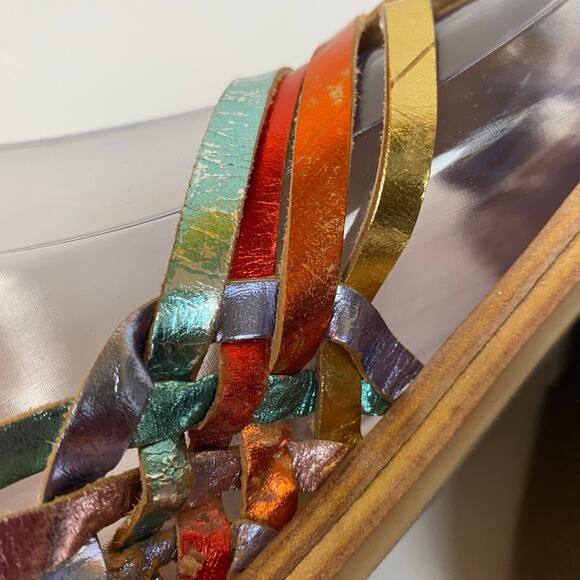 Free People San Juan Huarache Leather Metallic Rainbow Sandals Size 7 - Picture 9 of 12